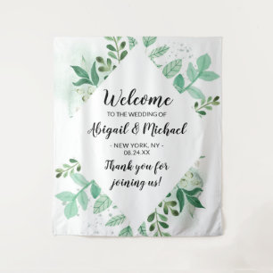 Fresh Foliage Mint Botanical Wedding Welcome Sign Tapestry