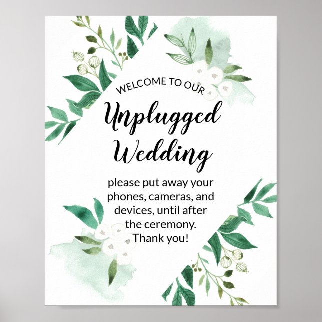 Fresh Foliage Mint Unplugged Wedding Welcome Sign (Front)