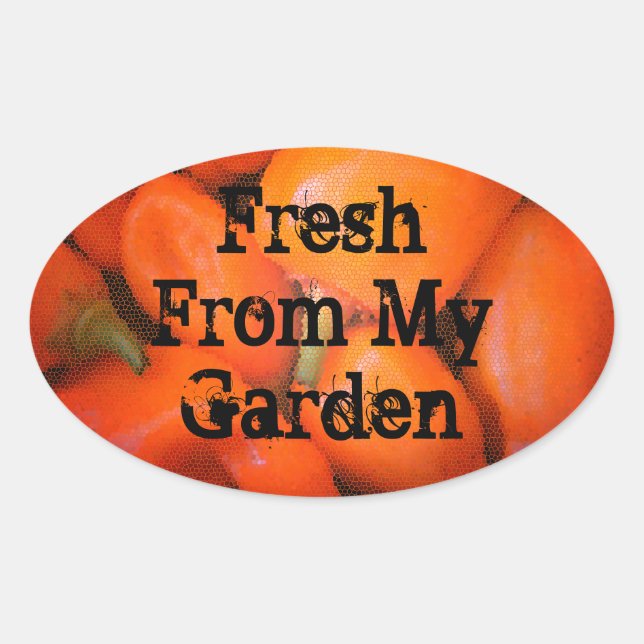 Fresh From Garden Mosaic Orange Chilli Peppers Oval Sticker (Front)