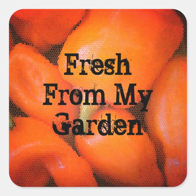 Fresh From Garden Mosaic Orange Chilli Peppers Square Sticker (Front)