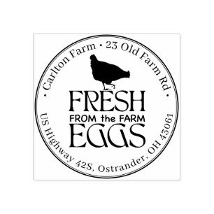 Fresh From the Farm Eggs with Elegant Hen Carton   Rubber Stamp