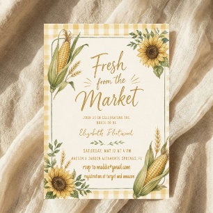 Fresh from the Market Sunflower Corn Gingham Invitation