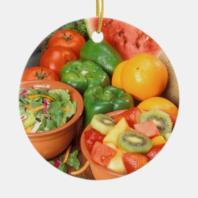 Fresh fruit and vegetables ceramic tree decoration (Front)
