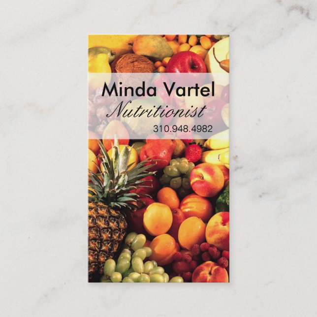 Fresh Fruit Nutritionist Food Coach, Healthy Business Card (Front)