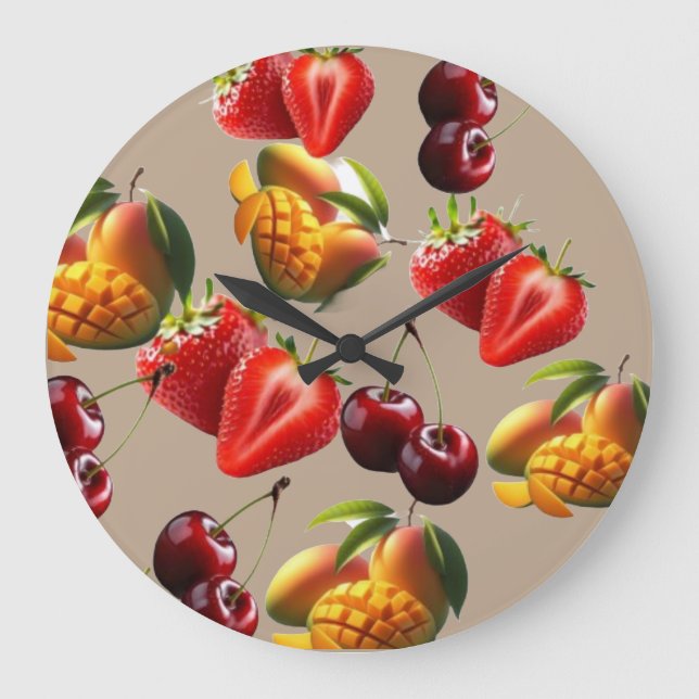 Fresh Fruit Pattern – Strawberry, Cherry & Mango A Large Clock (Front)