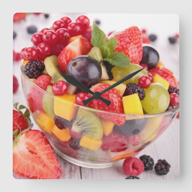 Fresh fruit salad square wall clock (Front)