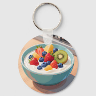 Fresh Fruit Yogurt Bowl Key Ring