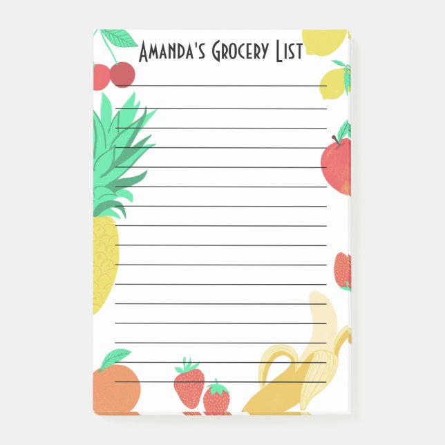 Fresh Fruits Grocery Shop List Meal Planning Post-it Notes (Front)