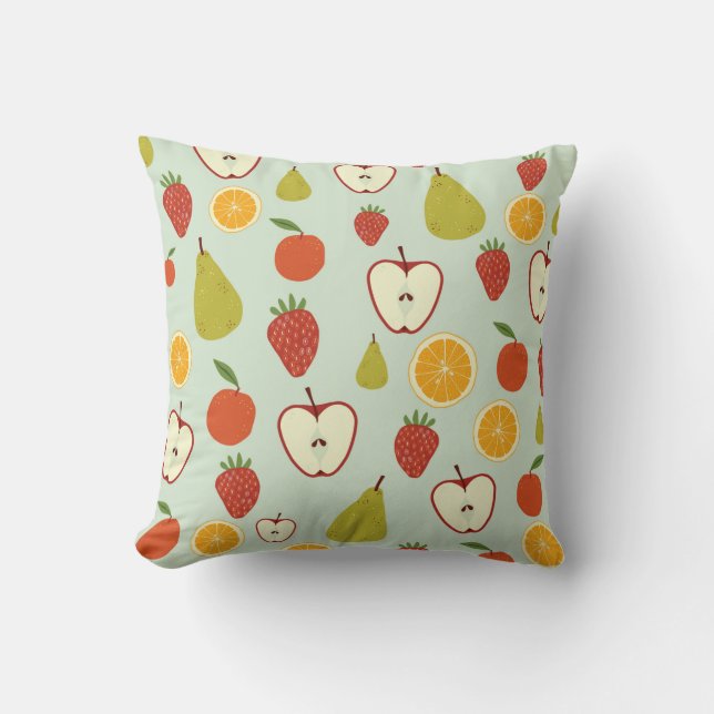 Fresh fruits in a seamless repeating pattern cushion (Front)