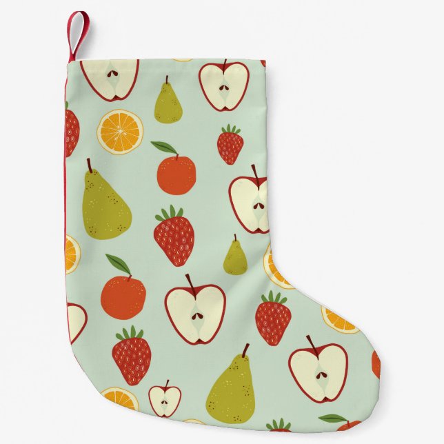 Fresh fruits in a seamless repeating pattern small christmas stocking (Front)