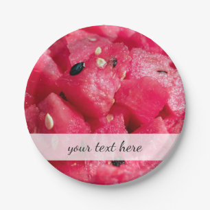 fresh fruity photo of sliced watermelon salad paper plate