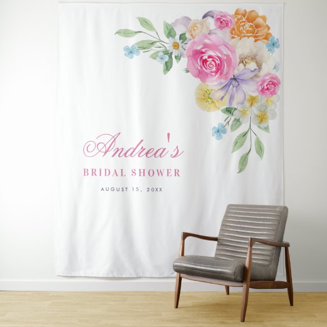 Fresh Garden Floral Bridal Shower Photo Backdrop Tapestry (In Situ)