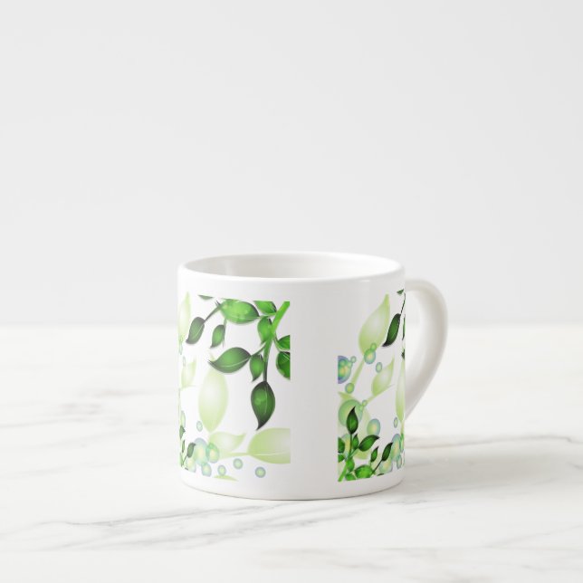 Fresh Garden Leaves on White Espresso Cup (Front Right)