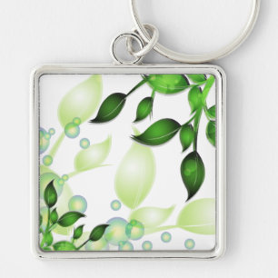 Fresh Garden Leaves on White Key Ring