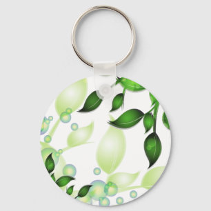 Fresh Garden Leaves on White Key Ring