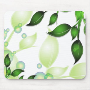 Fresh Garden Leaves on White Mouse Mat