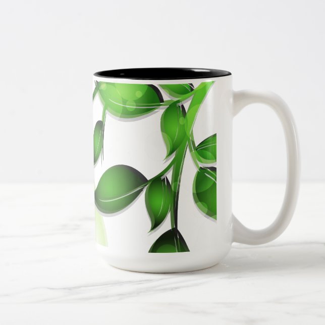Fresh Garden Leaves on White Two-Tone Coffee Mug (Right)