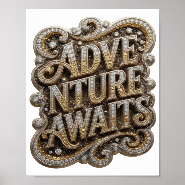 Fresh Gold ADVENTURE AWAITS Bold Design Poster (Front)