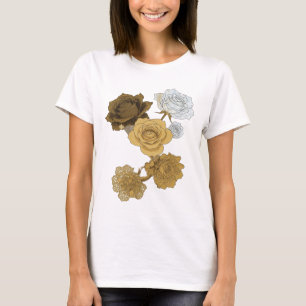 Fresh Gray GOLDEN ROSES 3D Text Art T-Shirt