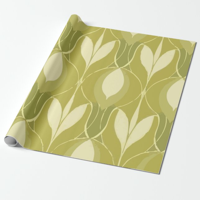 Fresh Green and Lime Abstract Floral Pattern Wrapping Paper (Unrolled)