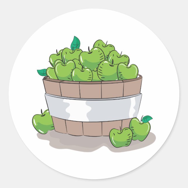Fresh Green Apple Harvest Barrel Granny Smith Classic Round Sticker (Front)