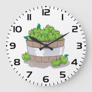 Fresh Green Apple Harvest Barrel Granny Smith Large Clock
