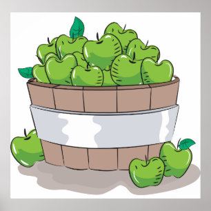 Fresh Green Apple Harvest Barrel Granny Smith Poster