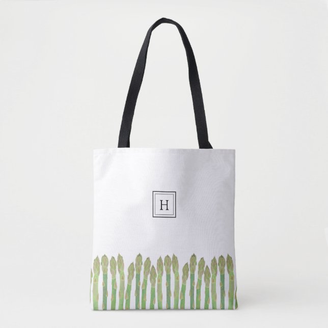Fresh Green Asparagus Monogram Tote Bag (Front)