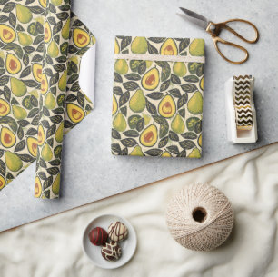 Fresh Green Avocado Pear Illustration Wrapping Paper