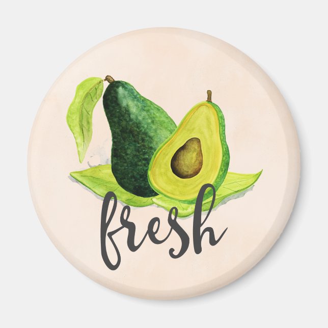 Fresh Green Avocado Still Life Fruit in Watercolor Magnet (Front)