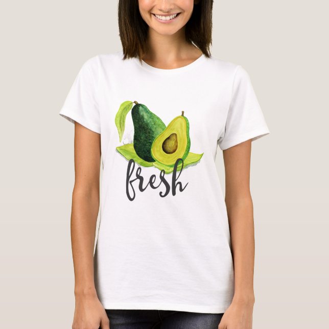 Fresh Green Avocado Still Life Fruit in Watercolor T-Shirt (Front)