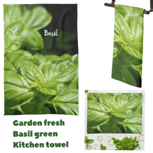Fresh Green Basil Leaves Customisable Black Tea Towel