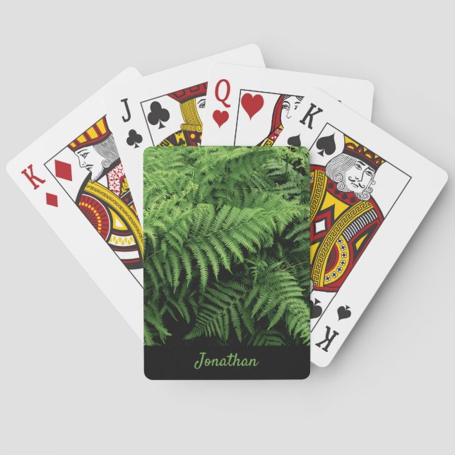 Fresh Green Fern Fronds Foliage with Name Playing Cards (Back)