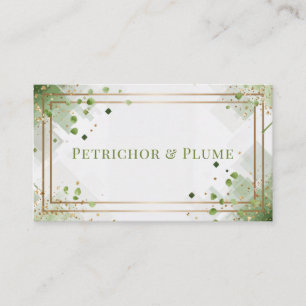 Fresh Green Geometric Gold Line Leaf Speckle Business Card