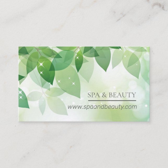 Fresh Green Leaves Sparkle Spa & Beauty Business Card (Front)