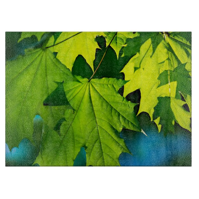 Fresh green maple leaves cutting board (Front)
