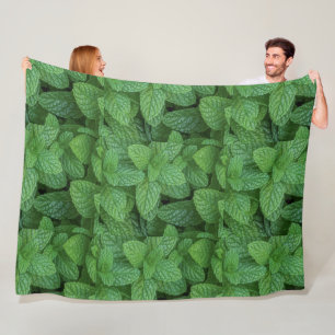 Fresh Green Mint Leaves Botanical Fleece Blanket