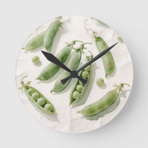 Fresh Green Peas Watercolor Round Clock