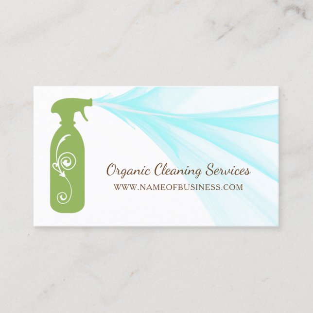 Fresh Green Spray Bottle Organic Cleaning Services Business Card (Front)