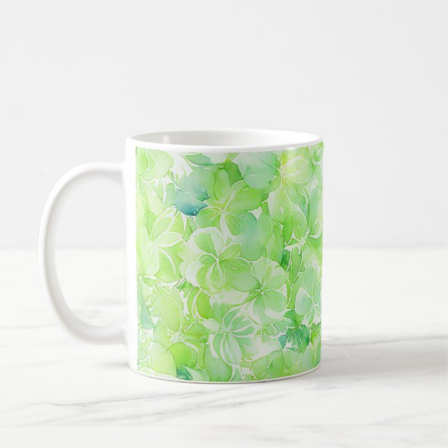 Fresh Green Watercolor Flower Mug (Left)