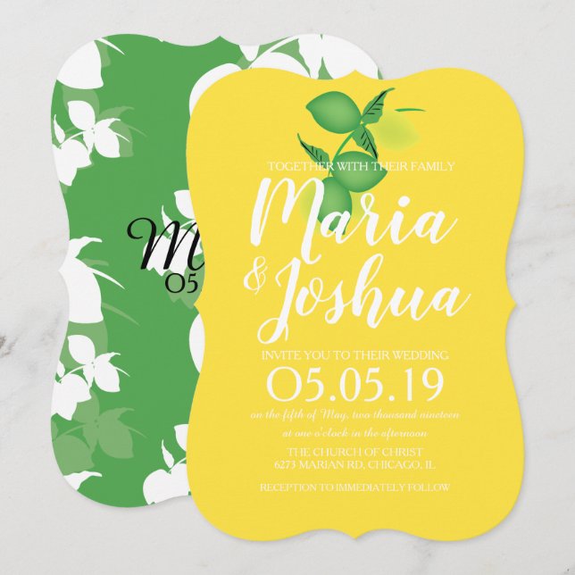 Fresh Green Yellow Lemon Silo Pattern Wedding Invitation (Front/Back)