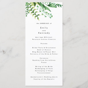 Fresh Greenery Leafy Plants Wedding Program Programme