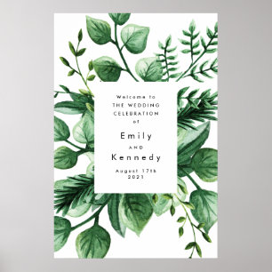 Fresh Greenery Leafy Plants Wedding Welcome Poster