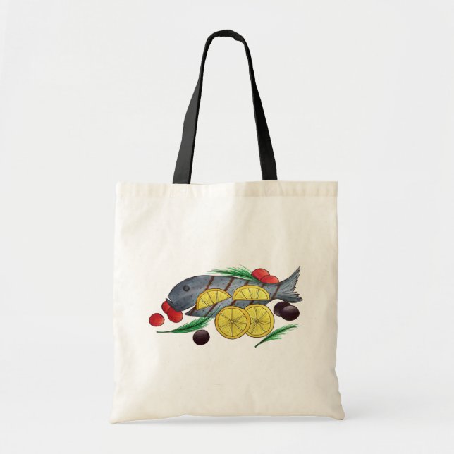 Fresh Grilled Fish Greek Mediterranean Seafood Tote Bag (Front)