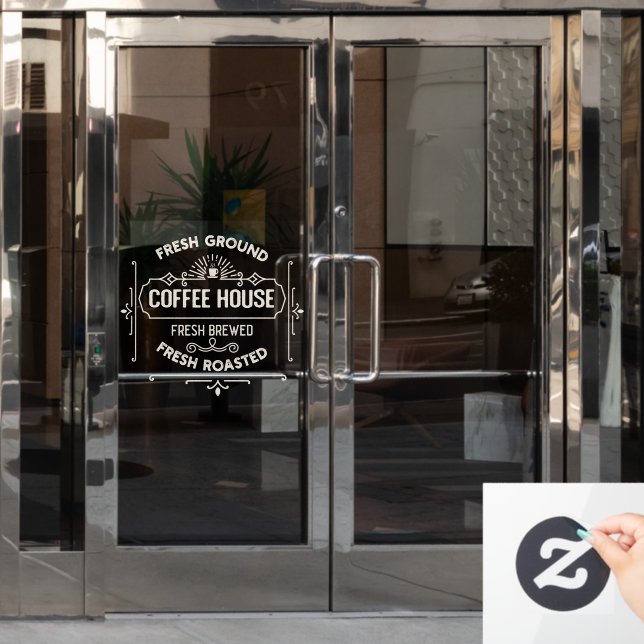 Fresh Ground Coffee House Business Window Cling (Office Door)