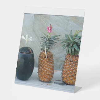 fresh healthy pineapple pedestal sign