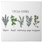 Fresh Herbs Thyme Basil Farmhouse Tile<br><div class="desc">Fresh herbs including thyme,  basil,  sage,  rosemary & oregano on a simple white background.  Simple watercolor graphic was used to make this farmhouse ceramic tile.</div>