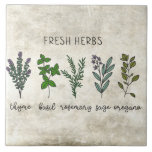 Fresh Herbs Thyme Basil Rustic Farmhouse Tile<br><div class="desc">Fresh herbs including thyme,  basil,  sage,  rosemary & oregano on a rustic background.  Simple watercolor graphic was used to make this farmhouse ceramic tile.</div>