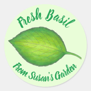 Fresh Home Grown Basil Herb Personalised Garden Classic Round Sticker