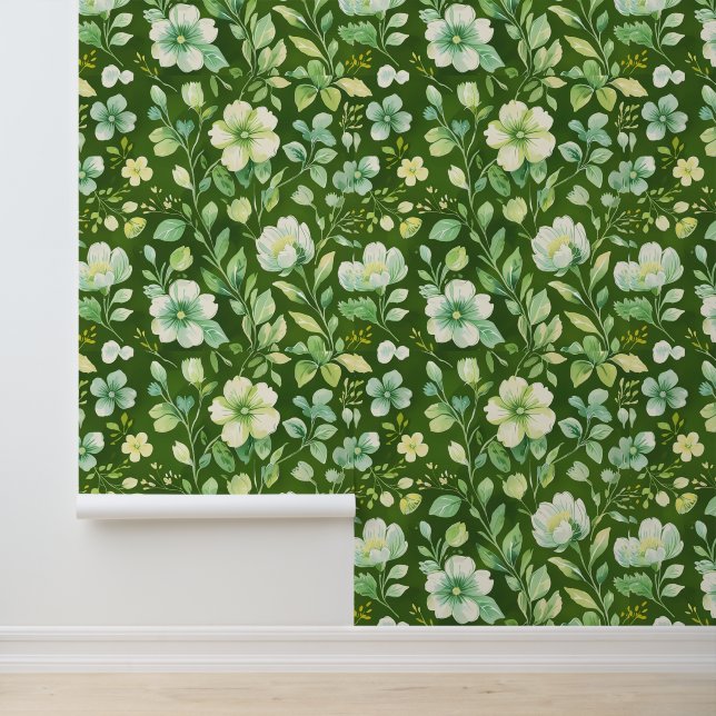  Fresh Home Vibes - Green Floral Peel and Stick  Wallpaper (Application)